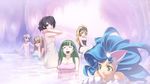  aiba_mikoto animal_ears ar_tonelico ar_tonelico_i atelier_(series) aurica_nestmile bathing big_hair black_hair blonde_hair blue_eyes blue_hair brown_hair capcom cat_ears cave cross_edge crossover felicia folded_ponytail green_eyes green_hair grey_hair hairband hirano_katsuyuki liliane_vehlendorf long_hair mana_khemia_(series) mana_khemia_2 may_(cross_edge) misha_arsellec_lune multiple_crossover multiple_girls official_art paws short_hair towel towel_on_head vampire_(game) water 