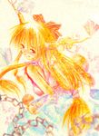  bad_id bad_pixiv_id bow chain hair_bow horns ibuki_suika konoe_yuba long_hair marker_(medium) orange_hair red_eyes solo touhou traditional_media 