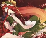  aqua_eyes braid china_dress chinese_clothes cup decantering dress hair_tubes hat highres hong_meiling long_hair long_spout_teapot pitcher pouring puffy_short_sleeves puffy_sleeves red_hair ribbon shingo_(missing_link) short_sleeves side_braid solo star tea touhou twin_braids 