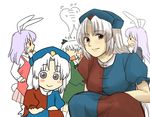  animal_ears bad_id bad_pixiv_id bunny_ears bunny_tail hat konpaku_youmu konpaku_youmu_(ghost) koyama_shigeru long_hair multiple_girls reisen_udongein_inaba short_hair silver_hair tail time_paradox touhou yagokoro_eirin 