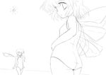  ass bad_id bad_pixiv_id cirno daiyousei greyscale highres kakkou lineart monochrome multiple_girls one-piece_swimsuit swimsuit touhou wings 