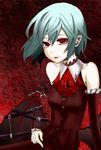  alternate_costume aqua_hair bare_shoulders bat_wings belt blue_hair chain crouton_(artist) red_eyes remilia_scarlet short_hair slit_pupils solo touhou wings 