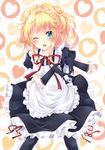  bad_id bad_pixiv_id blonde_hair blue_eyes bow frills gloves hatachi heart heart_hands maid moe_moe_kyun! one_eye_closed open_mouth original ribbon solo 