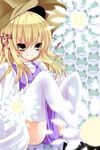  bad_id bad_pixiv_id blonde_hair crossed_legs frog hair_ribbon hat long_hair moriya_suwako nanase_nao ribbon sitting smirk solo thighhighs touhou white_legwear wide_sleeves yellow_eyes 