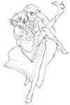  bad_id bad_pixiv_id blush carrying greyscale grin high_heels hong_meiling izayoi_sakuya kondou_(acid) leg_up monochrome multiple_girls princess_carry shoe_dangle shoes sketch smile touhou 