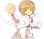  bad_id bad_pixiv_id brown_hair cardcaptor_sakura gloves green_eyes hat hoshi_no_tsue ishikoro_(apol) kinomoto_sakura solo thighhighs wand wings 