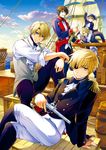  america_(hetalia) axis_powers_hetalia blonde_hair cloud day eyepatch france_(hetalia) gun male_focus multiple_boys omega_2-d sealand_(hetalia) ship spain_(hetalia) united_kingdom_(hetalia) watercraft weapon 