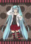  aqua_hair bad_id bad_pixiv_id bespectacled closed_eyes digital_media_player garter_straps glasses hatsune_miku headphones headset highres jewelry kagura_(c_h_r_o_e) kocchi_muite_baby_(vocaloid) long_hair natural_(module) necklace open_mouth project_diva_(series) project_diva_2nd skirt solo striped striped_legwear thighhighs twintails very_long_hair vocaloid 