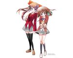  amafuku_amane blue_eyes braid brown_hair gakkou_no_kaidan_(light_novel) kanba_mifuyu kokonoe_yuuko legs multiple_girls school_uniform thighhighs twintails zettai_ryouiki 