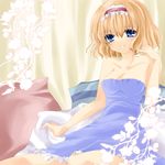  alice_margatroid bad_id bad_pixiv_id bare_shoulders blonde_hair blue_eyes breasts cleavage hairband medium_breasts nanase_nao short_hair solo touhou 