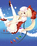  blonde_hair flandre_scarlet hat kneehighs legs mary_janes ponytail red_eyes roh_nam_kyung shoes short_hair side_ponytail socks solo star touhou white_legwear wings 