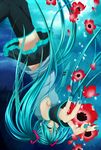  anemone_(flower) aqua_eyes aqua_hair aqua_nails bad_id bad_pixiv_id detached_sleeves flower hatsune_miku highres long_hair nail_polish pochiharu solo thighhighs twintails underwater upside-down vocaloid 