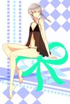  bad_id bad_pixiv_id barefoot braid crossdressing feet grey_hair legs lingerie male_focus narukami_yuu otoko_no_ko persona persona_4 solo tayako twin_braids underwear 