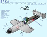  1girl :3 aircraft airplane bad_id bad_pixiv_id bomb bomber cherry_blossoms cirno cross-section engrish g4m glider military military_vehicle ohka_(weapon) ranguage rocket romaji simple_background solo touhou world_war_ii yasu_(defcon-1) 