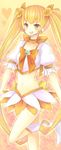  bad_id bad_pixiv_id blonde_hair boots bow choker cure_sunshine hair_ribbon heart heartcatch_precure! hitona12 knee_boots long_hair magical_girl midriff myoudouin_itsuki navel orange_(color) orange_bow orange_choker orange_skirt pink_background precure ribbon skirt solo twintails very_long_hair wrist_cuffs yellow_eyes 