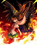  arm_cannon black_hair bow cape catbell eyes fire hair_bow long_hair red_eyes reiuji_utsuho skirt solo standing touhou weapon wings 