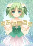  bare_shoulders dress eyebrows flower green_eyes green_hair hair_flower hair_ornament kinoko-san kito_(sorahate) original solo two_side_up 