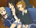  akiyama_mio alternate_hairstyle bad_id bad_pixiv_id bag black_eyes black_hair blonde_hair blue_eyes brown_eyes brown_hair couch dutch_angle hirasawa_yui k-on! kotobuki_tsumugi long_hair multiple_girls official_style ore_deshita ponytail role_reversal school_uniform short_hair tainaka_ritsu unbuttoned 