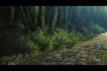  bad_id bad_pixiv_id bush cobblestone dark forest grass letterboxed nature no_humans original path realistic road scenery tree 