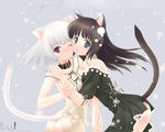  animal_ears ass black_hair blue_eyes catgirl collar ribbons snow tagme tail toto_seiro violet_eyes white_hair 