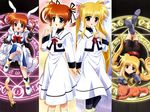  fate fate_testarossa highres long_hair lyrical_nanoha mahou_shoujo_lyrical_nanoha mahou_shoujo_lyrical_nanoha_a's nanoha skirt spandex takamachi_nanoha uniform 