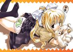  air artist_request back-print_panties blonde_hair clothes_writing gao hair_ribbon kamio_misuzu long_hair panties print_panties ribbon solo underwear 