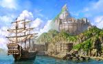  castle cliff highres lineage lineage_2 no_humans ocean sail scenery ship shore wallpaper water watercraft 