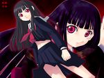  artist_request bangs black_hair black_serafuku black_skirt blunt_bangs enma_ai hime_cut jigoku_shoujo long_hair long_sleeves midriff pleated_skirt red_eyes school_uniform serafuku skirt wallpaper wind wind_lift 