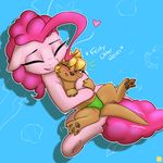  blush captainpudgemuffin clothing duo english_text equine eyes_closed female friendship_is_magic fur hair horse hug mammal mustelid my_little_pony nude otter pawpads pink_fur pink_hair pinkie_pie_(mlp) pony simple_background smile text 