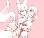  animal_ears baal_(shiomachi) bdsm blush bondage bound breasts fox_ears fox_tail ganesagi large_breasts long_hair monochrome multiple_girls nanashi_(ganesagi) one_eye_closed original pleated_skirt rope shibari shibari_over_clothes short_hair shorts skirt smile tail yuri 