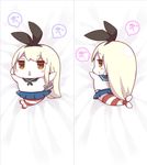  anchor_hair_ornament animalization blonde_hair blush_stickers bow brown_eyes commentary_request dakimakura from_behind hair_bow hair_ornament kantai_collection long_hair looking_at_viewer looking_back multiple_views no_humans pleated_skirt shimakaze_(kantai_collection) shimakaze_(seal) skirt striped triangle_mouth watanon_(gakushokutei) 