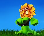  big_breasts blush breasts cleavage clothed clothing eyelashes eyewear female flora_fauna flower goggles mrdoccon nipples not_furry plant plants_vs_zombies pussy shirt solar_flare_(plants_vs_zombies) solo sunflower wide_eyed 