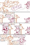  anthro bed blush canine clothing comic disney female fox implied_incest laugh male mammal mother mother_and_son necktie parent seductive shocked simple_background sitting smile son surprise sweat text the_weaver zootopia 