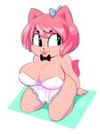  &lt;3 &lt;3_eyes :3 anthro apron big_breasts bow breasts cat cleavage clothed clothing feline female fur hair huge_breasts mammal naked_apron pink_fur pink_hair solo sugar_(gats) theycallhimcake tongue tongue_out 