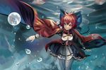  adapted_costume blue_bow bow breasts bubble cape cleavage commentary_request corset cowboy_shot frilled_skirt frills grey_legwear hair_bow houdukixx looking_away medium_breasts pantyhose red_cape red_eyes red_hair sekibanki short_hair skirt solo touhou underwater white_skin wrist_cuffs 