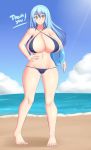  beach bikini blue_hair breasts huge_breasts jcdr navel swimsuit 