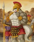  abs armor biceps canine clothing gauntlets gladiator gloves helment invalid_tag male mammal melee_weapon muscular naruever navel pecs polearm roman skirt spear sword warrior weapon wolf 