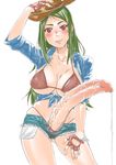  bikini cowboy_hat decensored erection foreskin futanari green_hair hat penis precum shirt shorts solo standing swimsuit uncensored veins veiny_penis zon_nura 