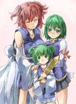 blush breasts green_hair hair_bobbles hair_ornament if_they_mated ips_cells large_breasts mother_and_daughter multiple_girls no_hat no_headwear onozuka_komachi red_hair rod_of_remorse shiki_eiki touhou two_side_up yohane yuri 