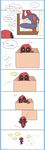  bad_id bad_pixiv_id bodysuit box building cardboard_box chibi chiemi_(chi222xxx) comic deadpool footprints highres in_box in_container male_focus marvel motion_lines multiple_boys spider-man spider-man_(series) squatting superhero translated twitter_username waving window 