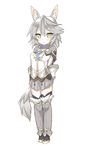  :&lt; animal_ears boots full_body gloves highres lo_xueming pop-up_story rita_drake short_hair silver_hair skirt solo tail thigh_boots thighhighs white_background wolf_ears wolf_girl wolf_tail yellow_eyes 