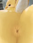  absurd_res anthro anus avian beak bird butt canary feathers female hi_res looking_at_viewer nude presenting simple_background solo tail_feathers thousandfoldfeathers 