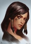  black_hair braid brown_eyes dark_skin eye_of_horus eyeliner face facial_tattoo hair_tubes lips long_hair looking_at_viewer makeup nose overwatch parted_lips pharah_(overwatch) realistic solo tattoo xiaoguimist 