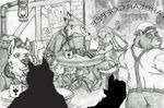  2016 anthro bear canine clothed clothing coffee_mug disney duo english_text female fox jacket judy_hopps lagomorph male mammal monochrome nick_wilde rabbit scarf shadow-gate spoon text wolf zootopia 