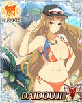  1girl abs bikini bra brown_hair daidouji_(senran_kagura) long_hair muscle panties red_eyes senran_kagura solo standing summer 