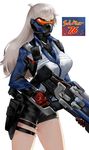  a_(saintblue09) character_name face_mask genderswap genderswap_(mtf) gun holster jacket long_hair mask overwatch scar shorts soldier:_76_(overwatch) solo thigh_holster thigh_strap visor weapon white_hair 