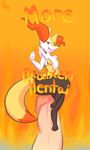  braixen breasts english_text female fire immortalstar inner_ear_fluff larger_male male nintendo orange_background penis pok&eacute;mon pok&eacute;morph red_eyes simple_background size_difference smaller_female text video_games 