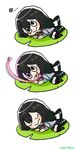  amphibian animal_humanoid arthropod asui_tsuyu black_hair blush boku_no_hero_academia chibi eyelashes eyes_closed female fly frog_humanoid hair humanoid insect lily_pad long_tongue plant puddingsu sailor_fuku smile tongue tongue_out 