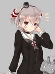  alternate_hair_length alternate_hairstyle amatsukaze_(kantai_collection) brown_eyes commentary_request dress grey_background grey_hair hair_tubes hand_in_hair highres kantai_collection light_smile looking_at_viewer momiji_(103) rensouhou-kun sailor_dress short_hair translated twitter_username windsock 