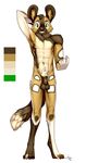  2016 african_wild_dog anthro aogami balls canine digitigrade ear_piercing flaccid green_eyes looking_at_viewer male mammal penis piercing reverie solo standing uncut 